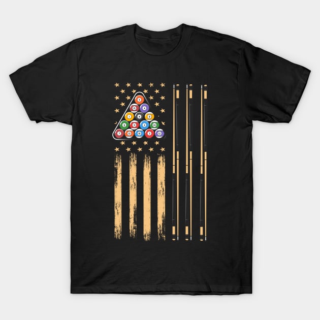 American Flag Billiard Pool Player T-Shirt by Happy Shirt